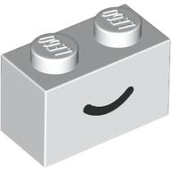 Lego Brick 1 x 2 with Black Curved Line / Smile print / White