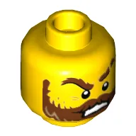 Minifig Head Dwayne, Brown Beard, Eye Brows, Mustache, Angry / Scared Print / Yellow