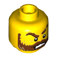 Lego Minifig Head Dwayne, Brown Beard, Eye Brows, Mustache, Angry / Scared Print / Yellow