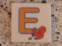 Tile 2 x 2 with Orange 'E', Squirrel Print