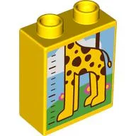 Duplo Brick 1 x 2 x 2 with Measuring Tape, Bottom Half Giraffe, Tree Print / Yellow