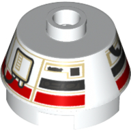 Lego Brick Round 2 x 2 Truncated Cone with Red and Black Droid Print (DD-BD)