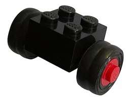 Brick, Modified 2 x 2 with Red Wheels for Dually Tire with Black Tires Smooth Small Dually (3137c02 / 7b) / Black