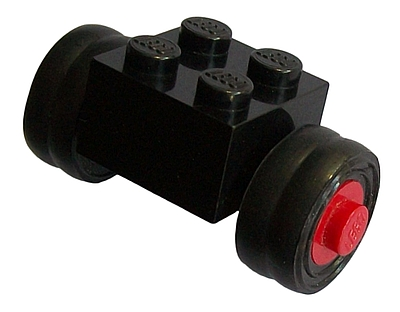 Lego Brick, Modified 2 x 2 with Red Wheels for Dually Tire with Black Tires Smooth Small Dually (3137c02 / 7b)