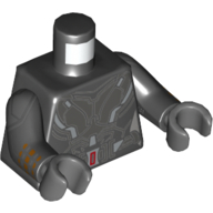 Lego Torso Armor, Dark Bluish Gray and Silver Plates, Belt with Red Buckle Print, Black Arms with Armor Plates Print, Dark Bluish Hands / Black