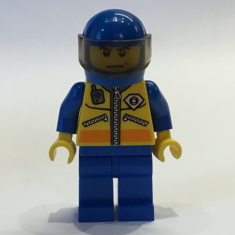 Lego Coast Guard, Yellow Jacket with Zipper, Radio and Badge, Blue Helmet with Visor
