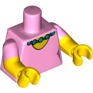 Lego Torso, Dual Molded Arms, Round Neck with Pearl Necklace Print, Bright Pink Sleeves Pattern, Yellow Arms and Hands / Bright Pink