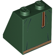 Lego Brick Sloped 65° 2 x 2 x 2 with Bottom Tube with Black Dress Lines, Brown Hemline and Belt Print / Dark Green