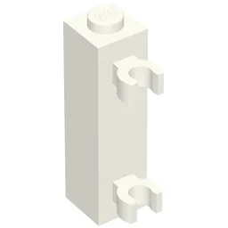 Brick Special 1 x 1 x 3 with 2 Clips Vertical [Solid Stud, Thick U Clips] / White