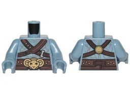 Torso Alien Bare Chest with Dark Brown Diagonal Belts and Gold Ram Pattern / Sand Blue Arms / Sand Blue Hands