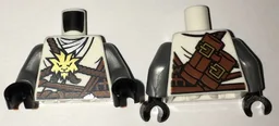 Torso Ninjago Brown Rope, Gold Medallion and Silver Undershirt Front, Scabbards on Back Pattern / Flat Silver Arms / Black Hands