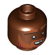 Lego Minifig Head Dwarf Barbarian, Dark Orange Thick Eyebrows, Beard, Moustache, Smile with Chipped Tooth/Frown / Reddish Brown
