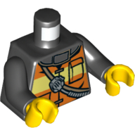 Lego Torso Fire Jacket with Reflective Striped Vest with Pockets, Radio / Fire Badge on Back Print, Black Arms, Yellow Hands / Black