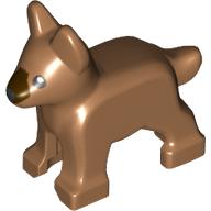 Lego Animal, Dog, Small (Puppy), Alsatian / German Shepherd (Police Dog) with Black Eyes and Dark Brown Muzzle Print / Medium Nougat