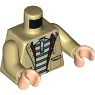 Torso, Jacket with Dark Red Lining, Pockets, White Shirt with Orange Stripes Print, Tan Arms, Light Nougat Hands