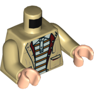 Lego Torso Jacket with Dark Red Lining, Pockets, White Shirt with Orange Stripes Print, Tan Arms, Light Nougat Hands / Tan