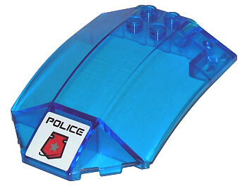 Lego Windscreen 8 x 6 x 2 Curved Sloped Sides with Black 'POLICE' and Red Space Police 3 Badge Pattern (Sticker) - Sets 5974 / 5980 / 5979