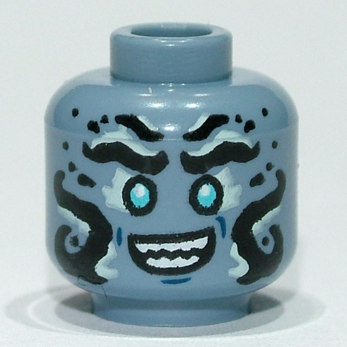 Lego Minifig Head Prince Benthomaar, Azure Eyes, Black Markings, Smile / Angry Print / Sand Blue