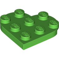 Lego Plate Angled 3 x 3 with Heart Shape / Bright Green
