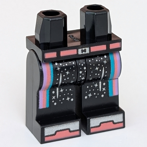 Lego Hips and Black Legs with Coral Belt, Lavender/Coral/Dark Turquoise Stripes, Silver Toes print / Black