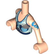 Lego Minidoll Torso Girl with Light Aqua Halter Top with Dark Blue and Silver Belt and Circles Print, Dark Azure Elven Tattoo, Light Nougat Arms and Hands / Light Nougat
