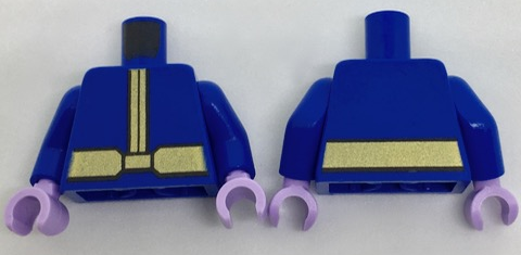Lego Torso Coat with Gold Center Seam and Wide Gold Belt Pattern / Blue Arms / Lavender Hands