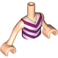Lego Minidoll Torso Girl with Magenta and White V-Stripe Top with Medium Azure Necklace with Heart Pendant Print, Light Nougat Arms with Hands / Light Nougat