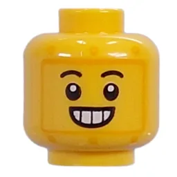 Minifig Head, Glued on Face with Big Smile Grin / Lime Alien on Black Screen Print / Yellow