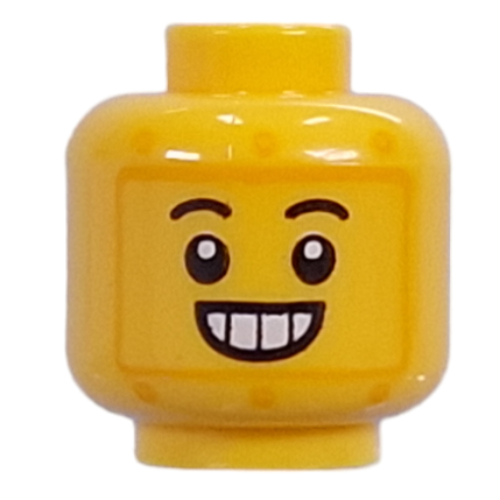 Lego Minifig Head, Glued on Face with Big Smile Grin / Lime Alien on Black Screen print / Yellow