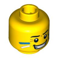 Lego Minifig Head Tribal Chief, Face Paint with Blue and White Painted Cheeks and Grin Print [Blocked Open Stud] / Yellow