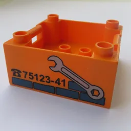 Duplo Container Box 4 x 4 with Studs on Corners with Wrench and Repair Phone Number Print / Orange