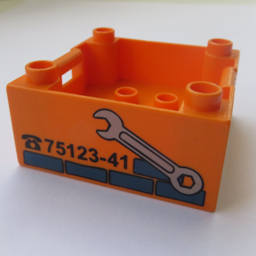 Lego Duplo Container Box 4 x 4 with Studs on Corners with Wrench and Repair Phone Number Print