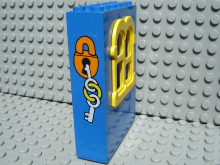 Lego Fabuland Building Wall 2 x 6 x 7 with Squared Yellow Window with Padlock and Keys Pattern (Sticker) - Set 3664