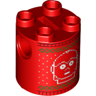 Lego Brick Round 2 x 2 x 2 Robot Body, Axle Holder '+' Orientation with Ugly Christmas Sweater, White C-3PO Knitting Pattern Print / Red