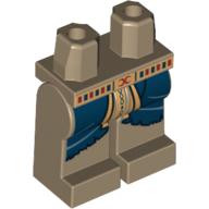 Lego Hips and Dark Tan Legs with Blue Rags, Gold Loincloth with Hieroglyphs and Gold Belt with Red 'X' Print / Dark Tan