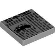 Lego Tile 2 x 2 with Newspaper 'OLD TIMES' Print / Light Bluish Gray