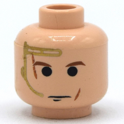 Lego Minifig Head Anakin Skywalker, Gold Headset, Brown Eyebrows, Light Scars Print / Light Nougat