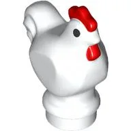 Animal, Chicken with Red Comb Pattern, Black Eyes, White Pupil Print / White