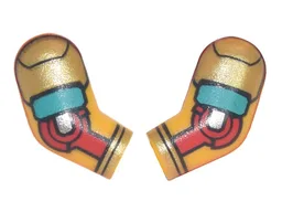 Arm, (Matching Left and Right) Pair with Armor with Gold and Dark Turquoise Plates, Red Elbow Joint Pattern / Bright Light Orange