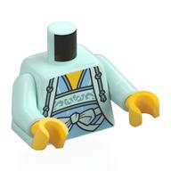 Lego Torso, Bright Light Blue Dress, Light Aqua Band, Bow, Yellow Chest print, Light Aqua Arms, Yellow Hands / Light Aqua