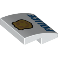 Lego Brick Curved 2 x 2 x 2/3 with Badge and Blue 'POLICE' Text print / White
