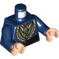 Lego Torso Coat Fur Lined with Olive Green Vest, Ascot and Belt Print, Dark Blue Arms, Light Nougat Hands / Dark Blue