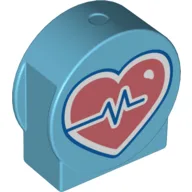 Duplo Brick 1 x 3 x 2 Round Top, Cut Away Sides with Pink Heart with Zigzag Life Line Print / Medium Azure