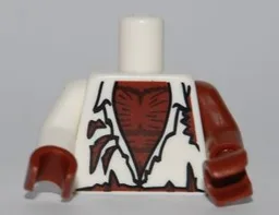 Torso Shirt Tattered with Werewolf Hairy Chest Pattern / Reddish Brown Arm Left / White Arm Right / Reddish Brown Hands
