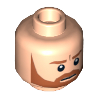 Lego Minifig Head Obi-Wan Kenobi, Beard with Brown Trim Beard Closed Mouth / Bared Teeth Print / Light Nougat