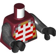 Lego Torso, Pixelated White/Red Ribcage print, Pearl Titanium Arms, Black Hands / Dark Red