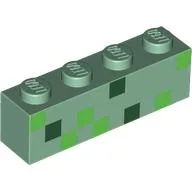 Brick 1 x 4 with Pixelated Dark Green and Bright Green Squares Print / Sand Green