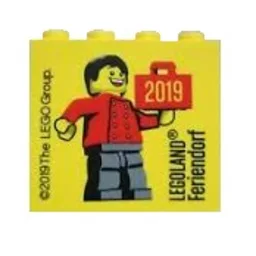 Brick 2 x 4 x 3 with 'LEGOLAND Feriendorf 2019' Print / Yellow
