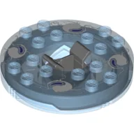 Turntable 6 x 6 Round Trans-Medium Blue Base with Trans-Medium Blue Top and White and Purple Print (Ninjago Spinner) / Trans-Medium Blue