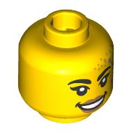 Lego Minifig Head Black Eyebrows, Nougat Lips, Gold Dots, Silver Star with Constellation / Yellow